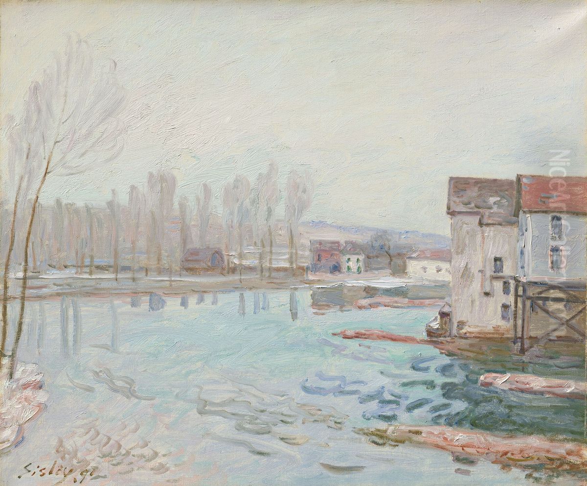 Moret in Winter Oil Painting by Alfred Sisley