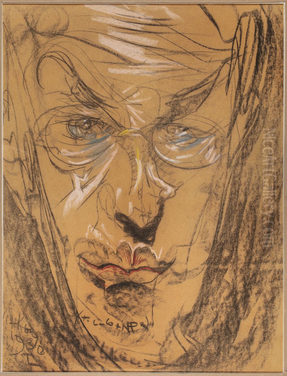 A portrait of Kazimierz Wierzynski with flowery lips Oil Painting by Stanislaw Ignacy Witkiewicz (Witkacy)