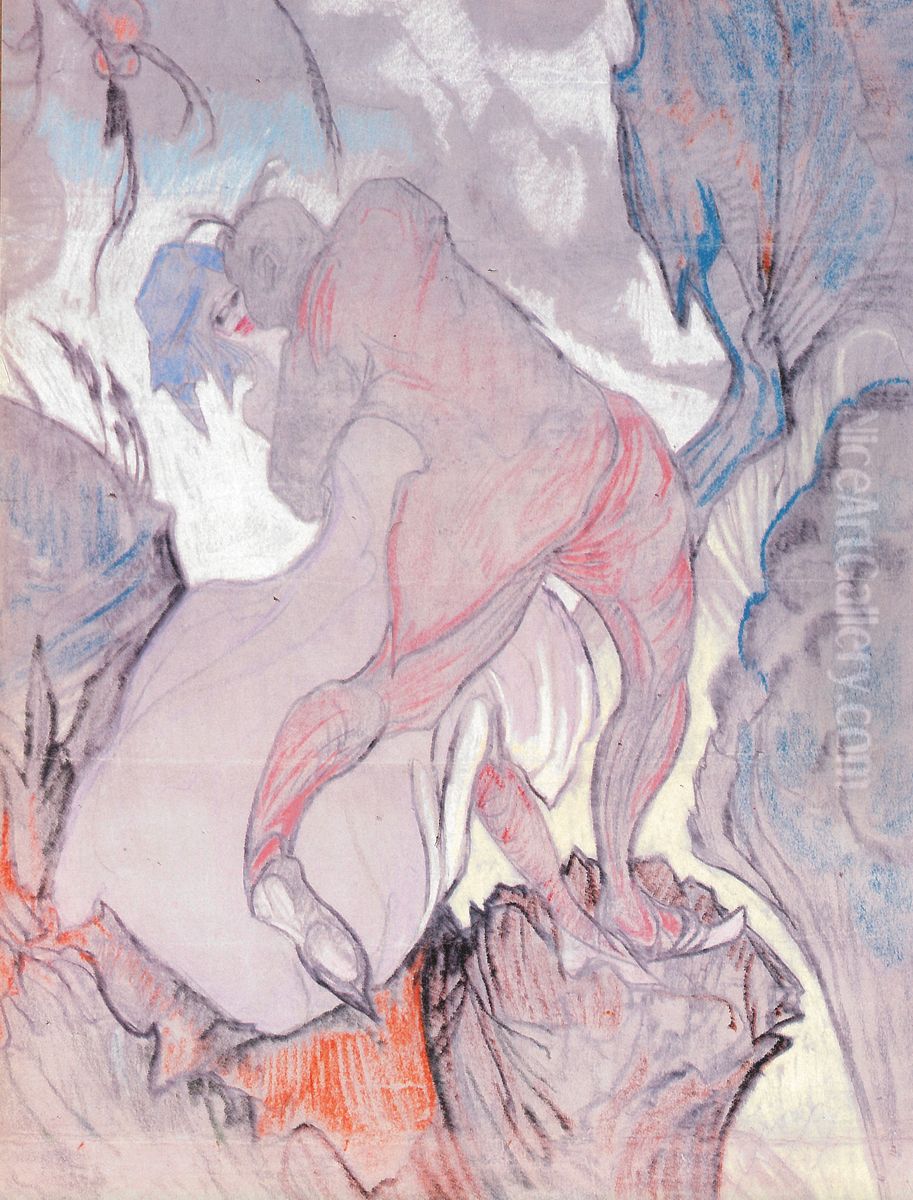 Over the precipice (Rape) Oil Painting by Stanislaw Ignacy Witkiewicz (Witkacy)