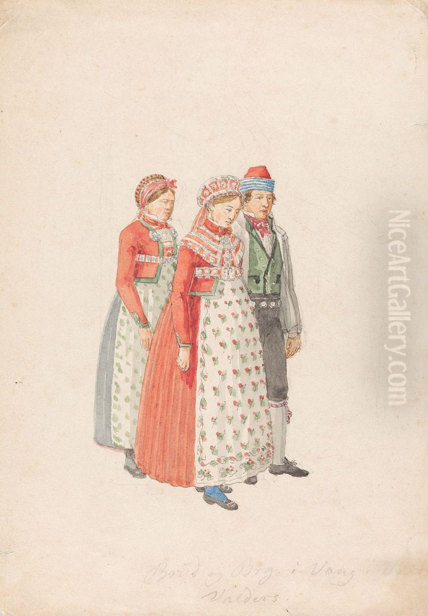 Draktstudier fra Vang i Valdres Oil Painting by Johannes Flintoe