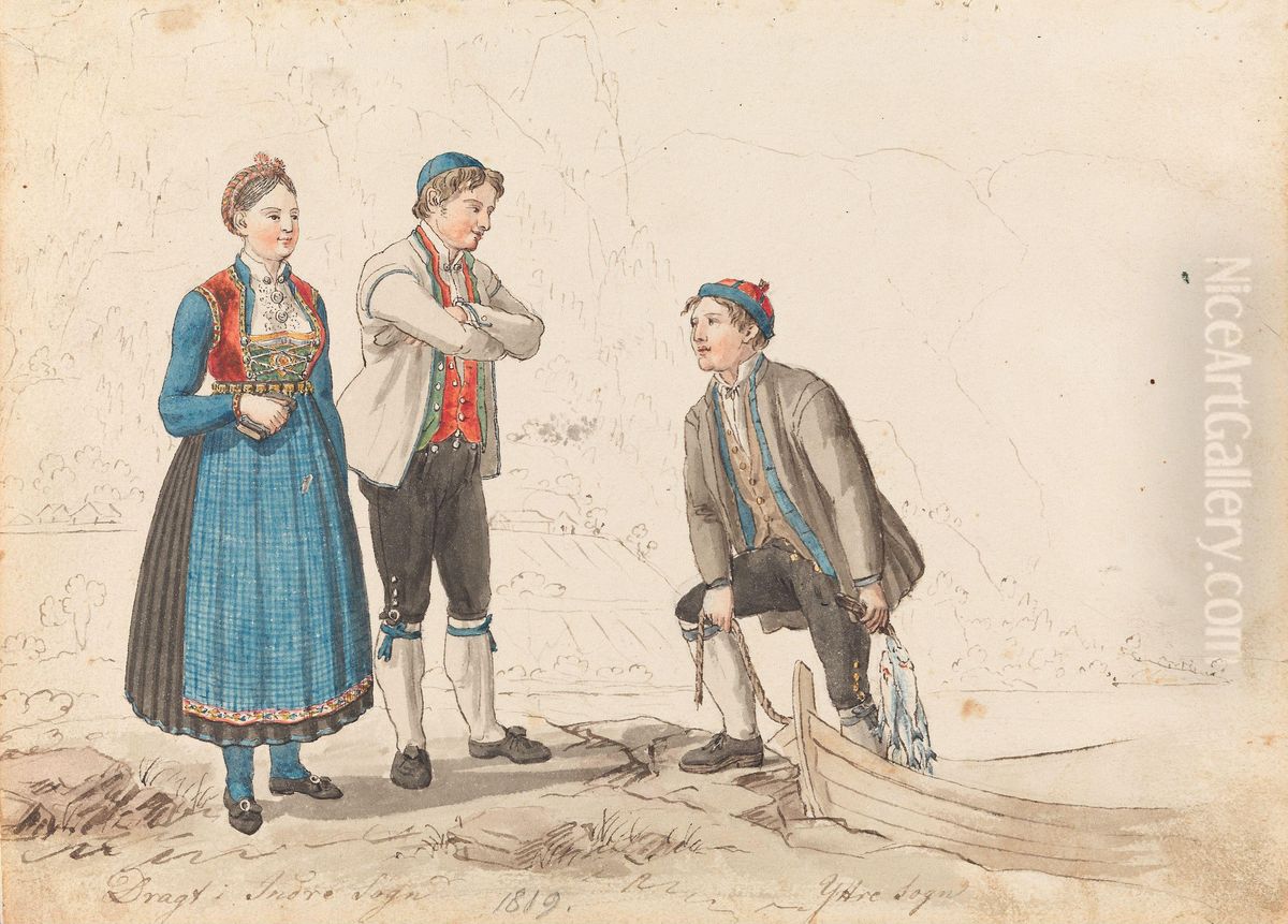 Drakter fra indre og ytre Sogn Oil Painting by Johannes Flintoe