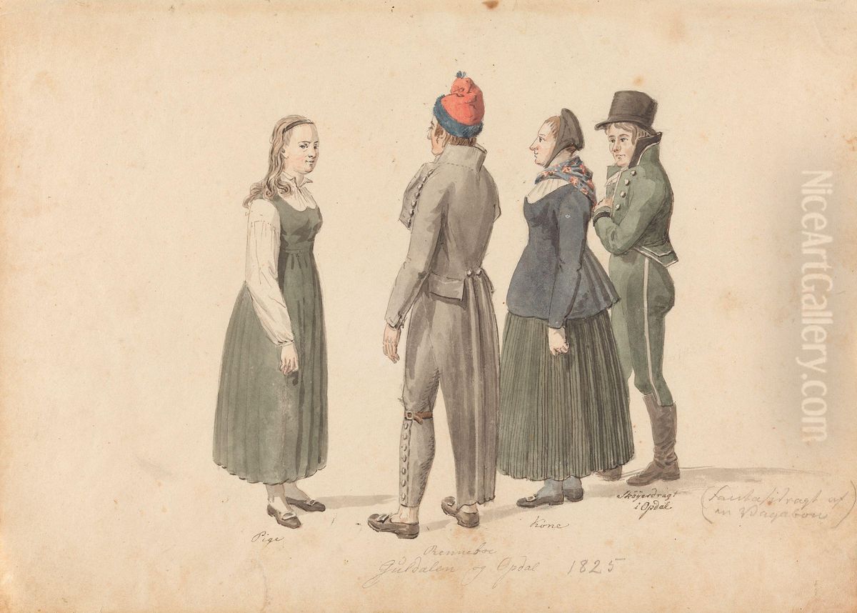 Drakter fra Gauldal og Oppdal Oil Painting by Johannes Flintoe