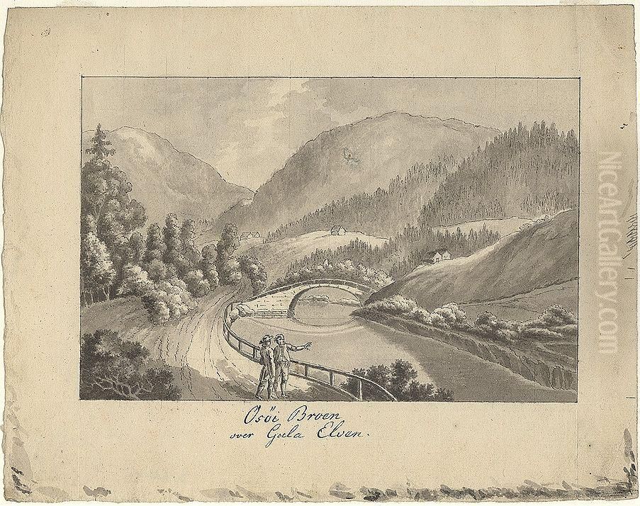 Osoybroen over Gaula Oil Painting by Heinrich August Grosch