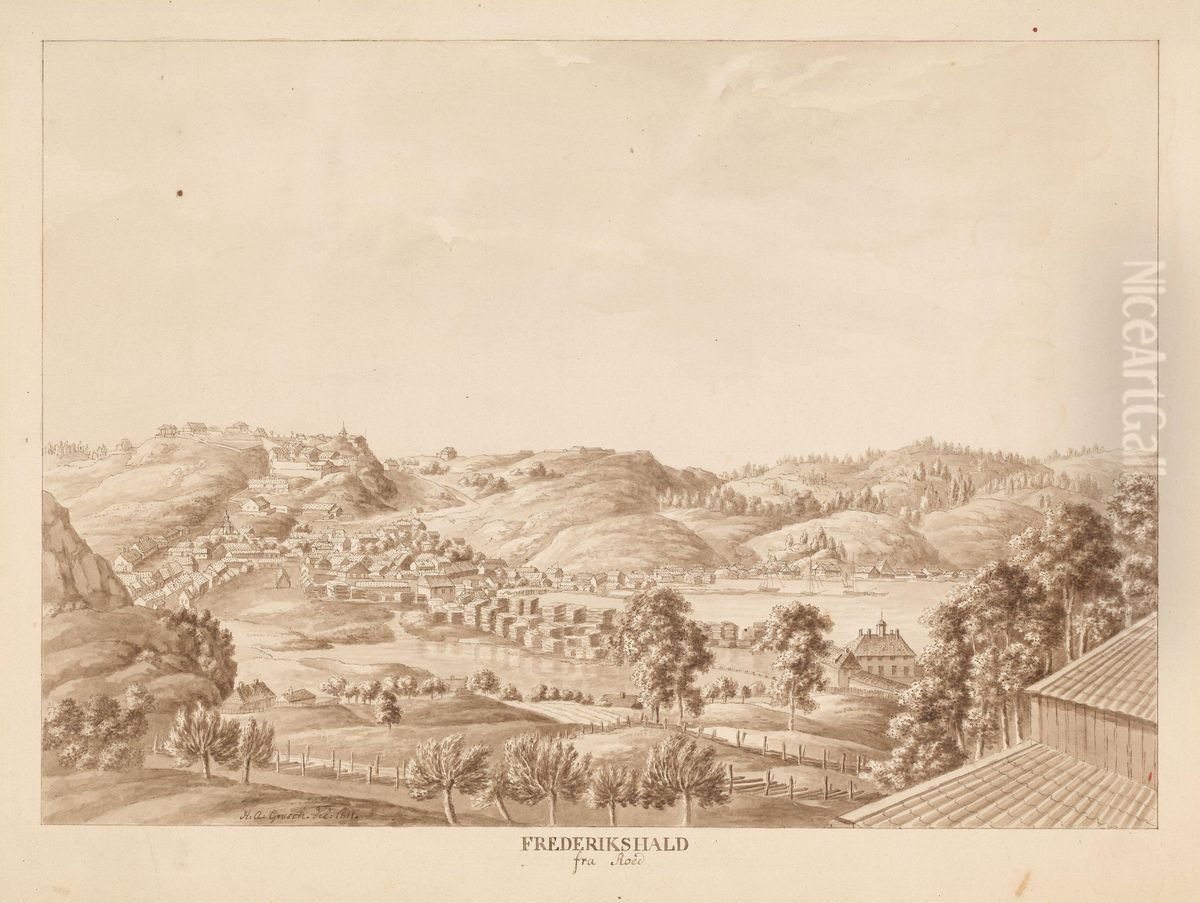 Halden sett fra Rod herregard Oil Painting by Heinrich August Grosch