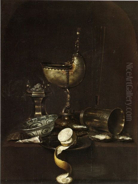 Still Life with Nautilus Cup and Wan-Li bowl Oil Painting by Willem Claesz. Heda