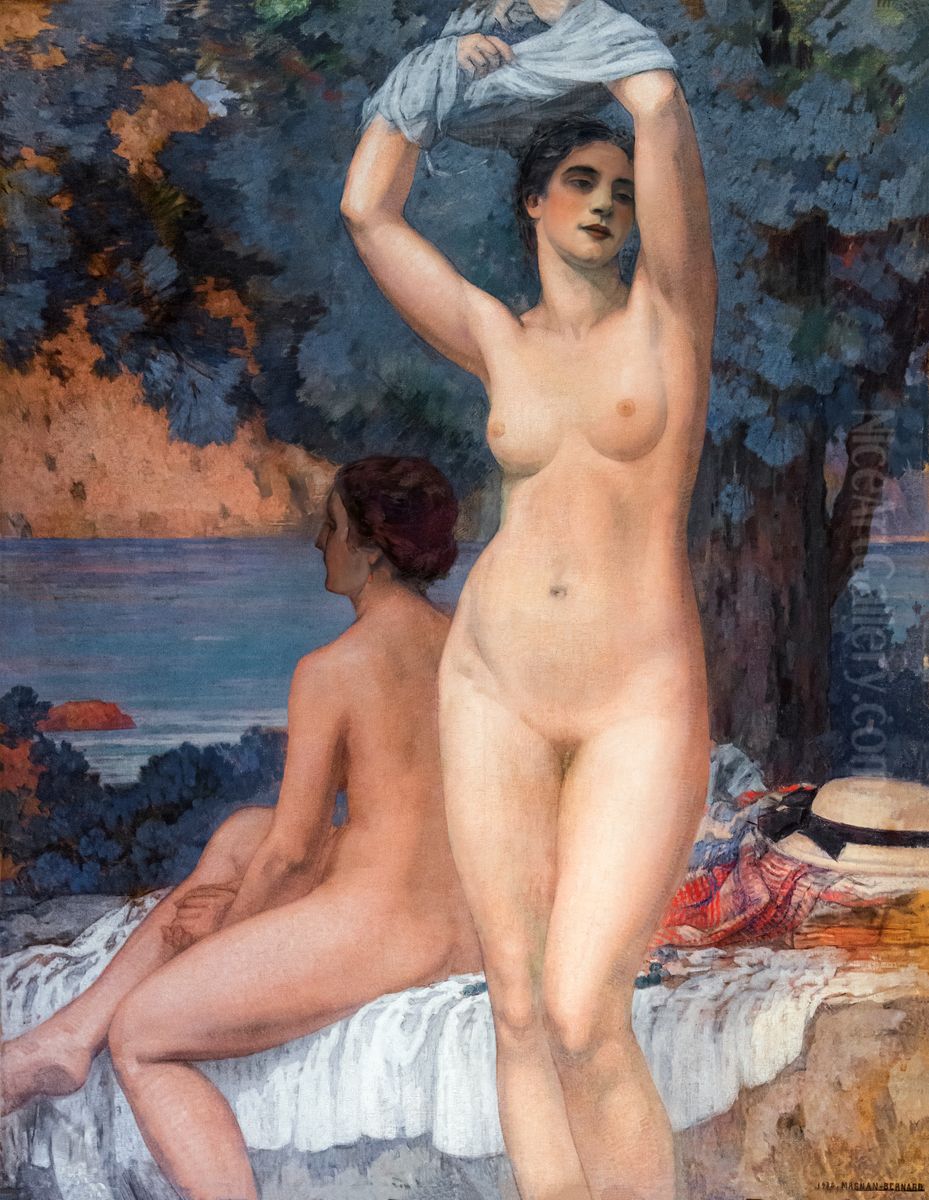 Deux nus devant la mer Oil Painting by Pierre Magnan-Bernard