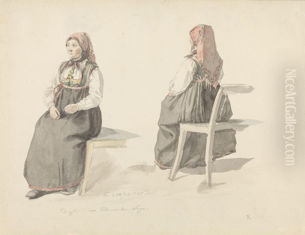 Costume Studies, Tinn in Telemark Oil Painting by Johan Wilhelm Ludwig Dahl