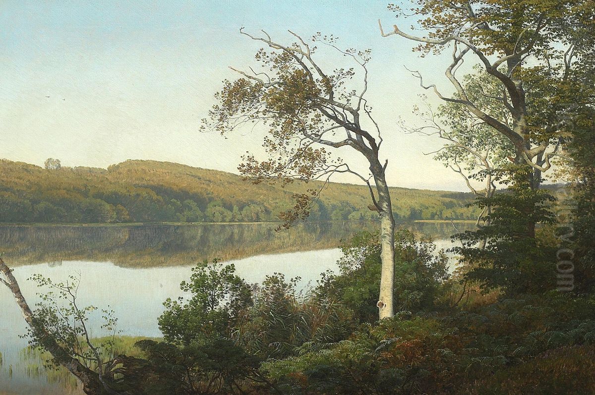 Viwe of a lake near Silkeborg. Oil Painting by Janus Andreas Bartholin La Cour