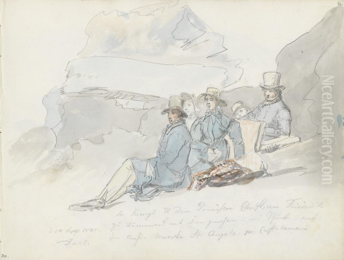 Christian Frederik, Caroline Amalie og deres folge pa Monte Sant'Angelo Oil Painting by Johan Wilhelm Ludwig Dahl