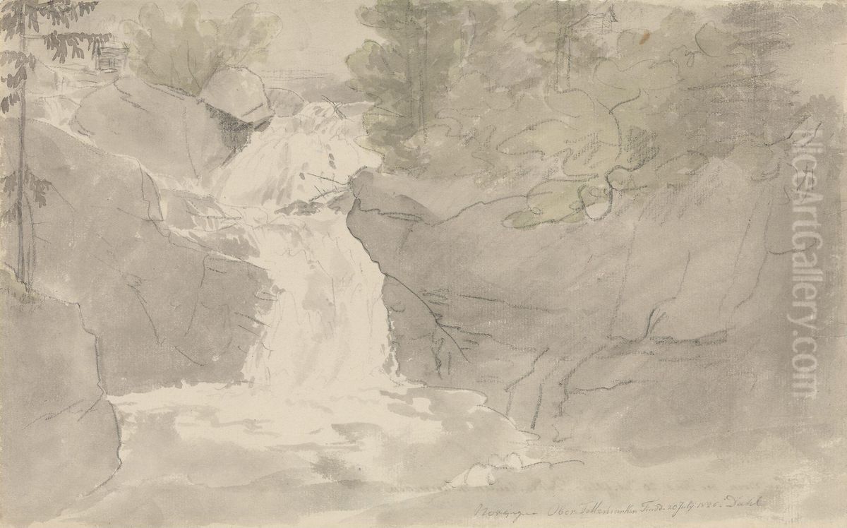 Cascade a Tinn dans le Telemark Oil Painting by Johan Wilhelm Ludwig Dahl