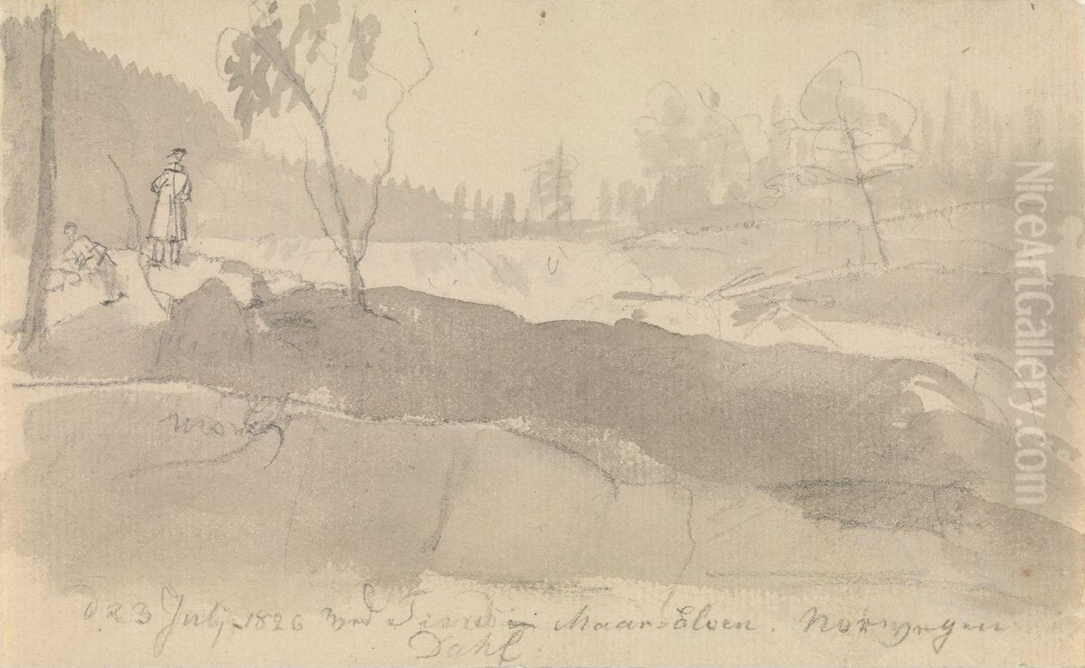 Foss i Marelven Oil Painting by Johan Wilhelm Ludwig Dahl