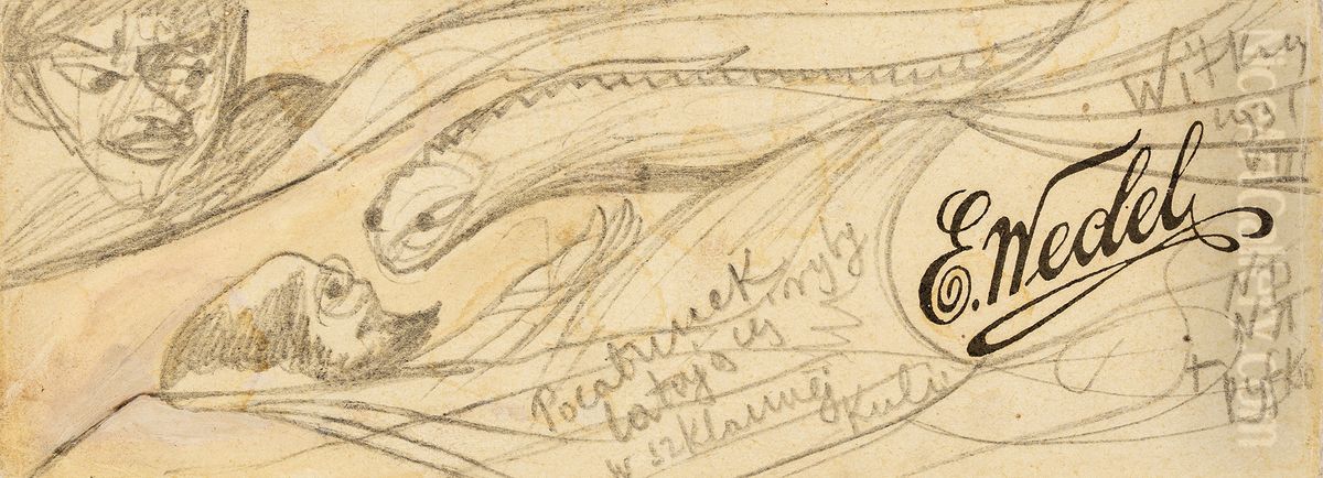 Pocalunek latajacej ryby w szklanej kuli Oil Painting by Stanislaw Ignacy Witkiewicz (Witkacy)