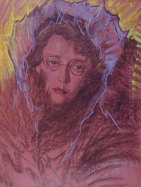 Portrait of a woman in glasses Oil Painting by Stanislaw Ignacy Witkiewicz (Witkacy)