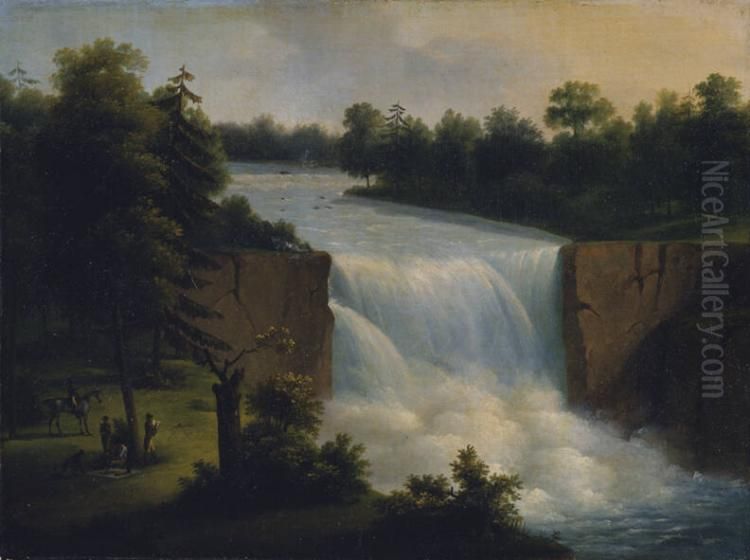 View of Genessee Falls, Rochester, New York, in 1797 Oil Painting by Antoine Philippe, Duke of Montpensier