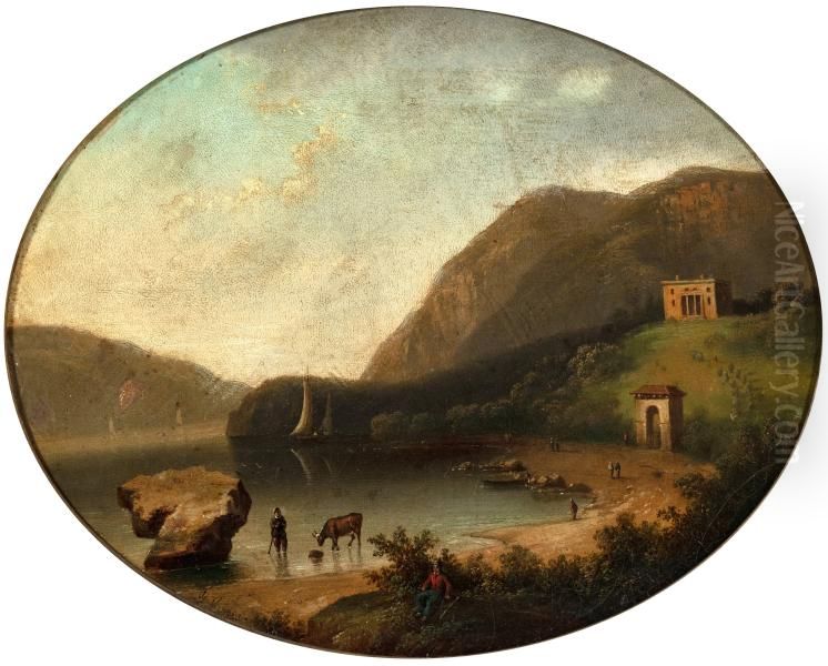 Undercliff near Cold Spring, New York, Seat of General George Morris Oil Painting by William Henry Bartlett