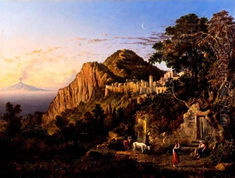Vesuvius and the Bay of Naples from the Island of Capri Oil Painting by George Loring Brown