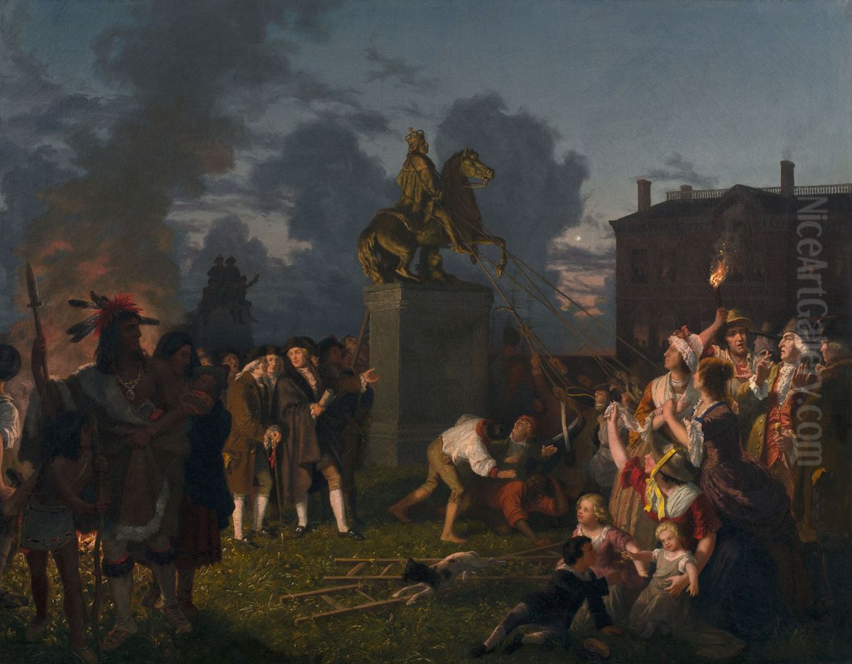 Pulling Down the Statue of King George III, N.Y.C. Oil Painting by Johannes Adam Simon Oertel