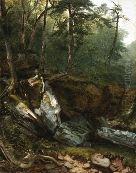 Rocks and Trees in the Catskills, New York Oil Painting by Asher Brown Durand