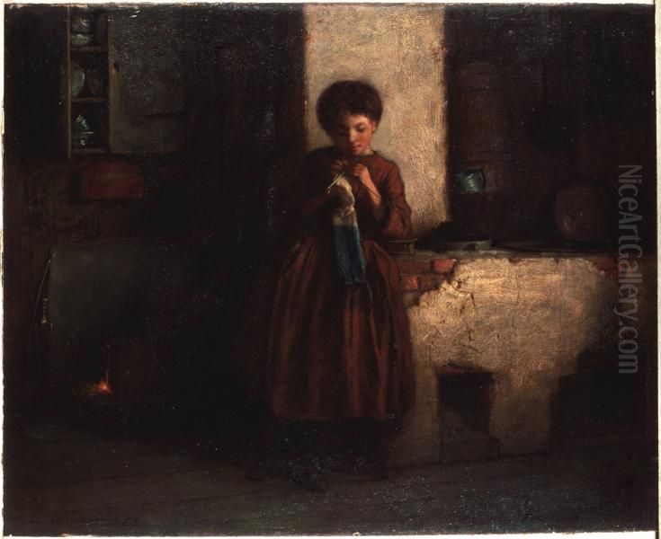 Knitting for the Soldiers Oil Painting by Eastman Johnson