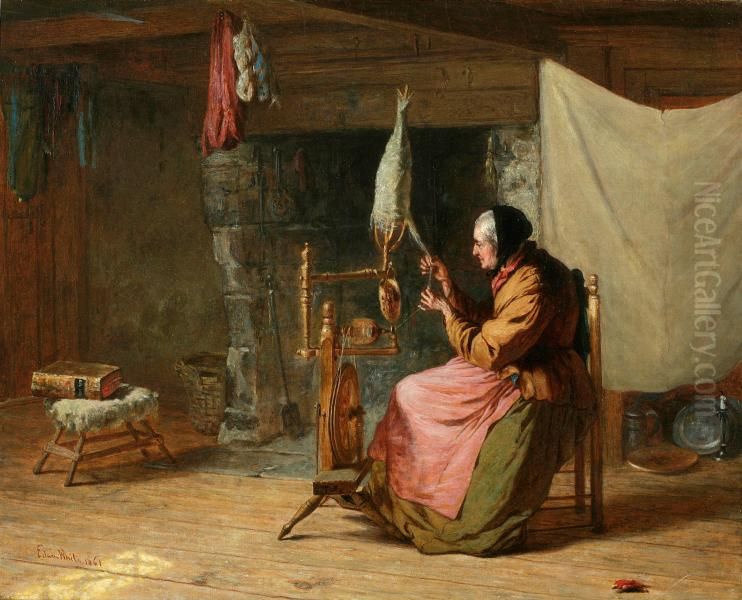 Olden Times (also known as Spinning Flax, Olden Times) Oil Painting by Edwin White