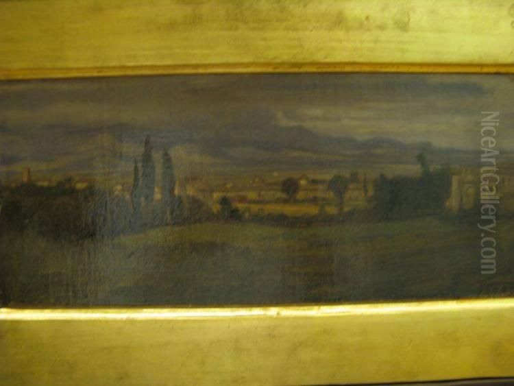 Roman Campagna, Lago Di Bracciano Oil Painting by Elihu Vedder