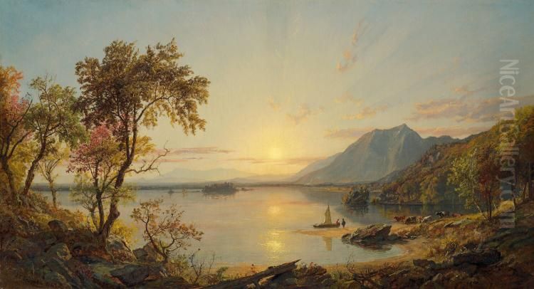 Sunset, Lake George, New York Oil Painting by Jasper Francis Cropsey