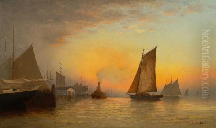New York Harbor Oil Painting by Francis A. Silva