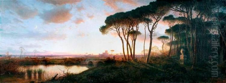 Castle of Ostia Seen from the Pine Forest of Castel Fusano Oil Painting by William Stanley Haseltine