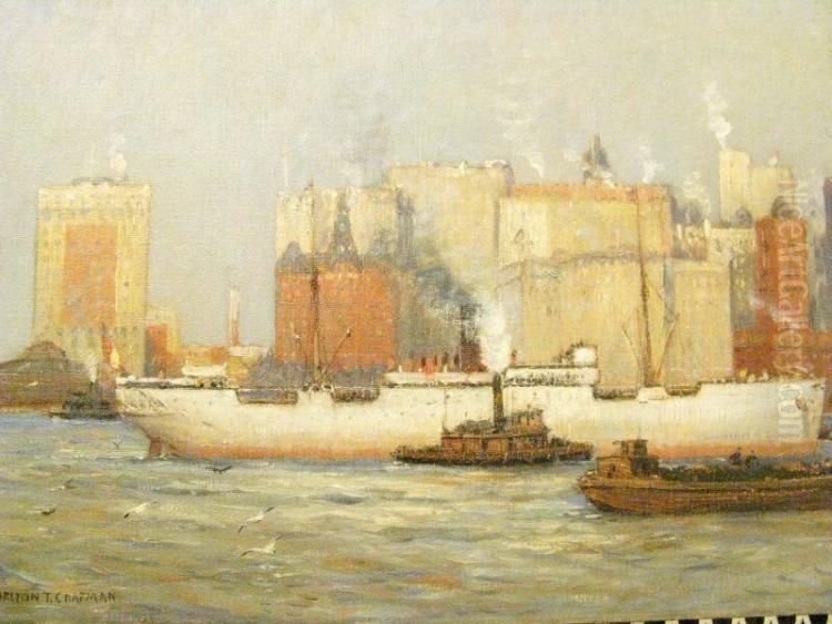 West Indian Fruit Steamer, East River, New York City Oil Painting by Carlton Theodore Chapman