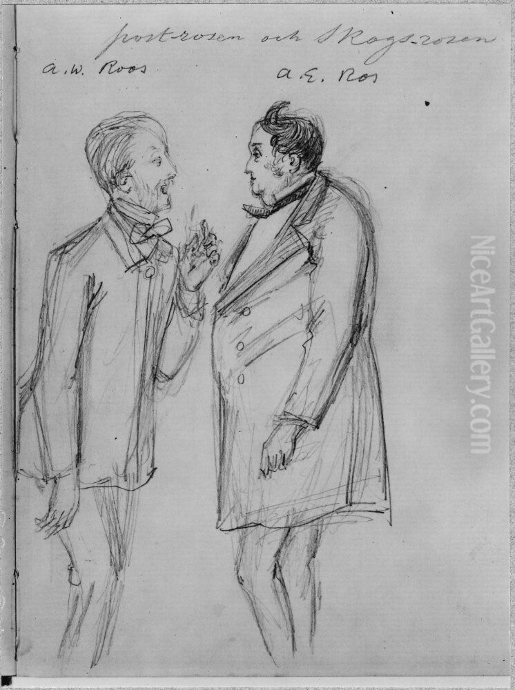 Adolf Vilhelm Roos (1824-1895), postmaster general, married to Sophie Maria Nordenfalk  And  Anders Emanuel Ros (1806-1887), governor, married to Christina Clementina of Huss Oil Painting by Fritz Von Dardel