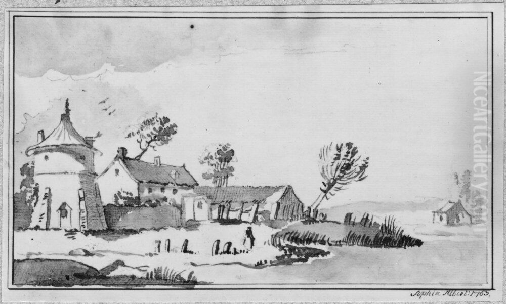 Landscape with houses and water Oil Painting by Sophia Albertina of Sweden