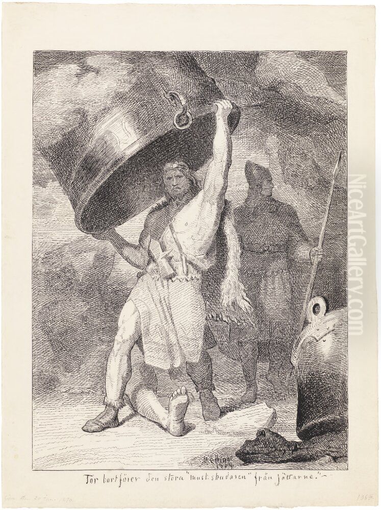 Thor Takes The Great Mead's Cauldron from the Giants Oil Painting by Marten Eskil Winge