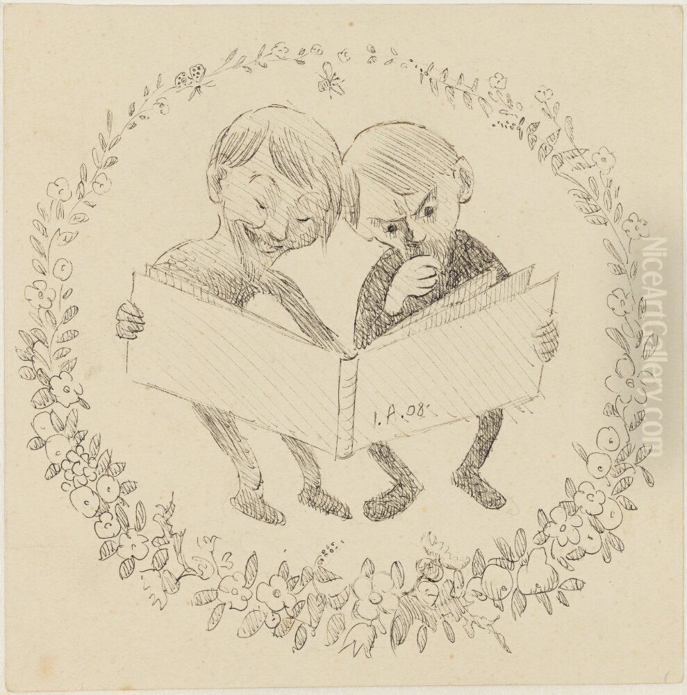 Sjalvportratt. Livets bok Oil Painting by Ivar Arosenius