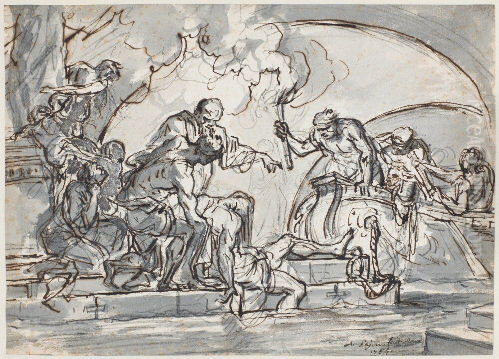 Subterranean Scene with a Boat and a Corpse Oil Painting by Augustin Pajou