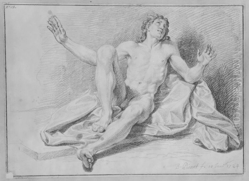 Naken sittande man Oil Painting by Bernard Picart