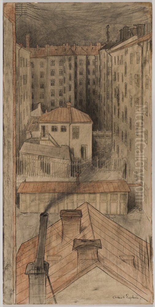 Backyards at Kungsholmen, Stockholm 1893 Oil Painting by Albert Engstrom