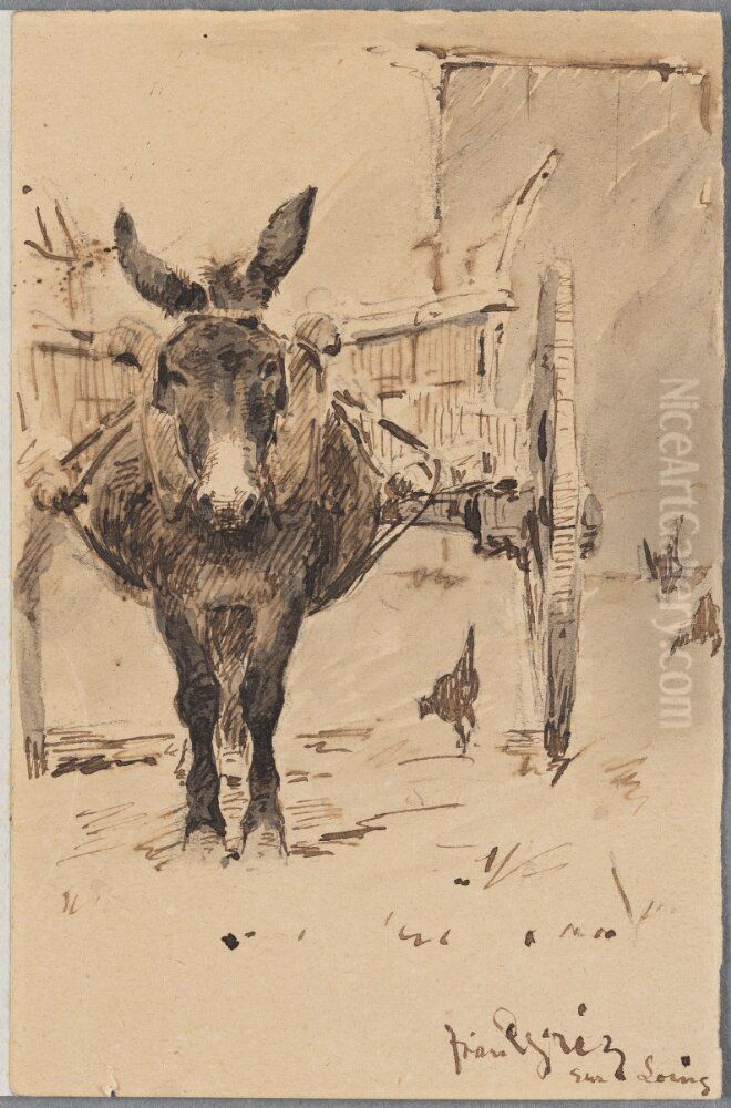 Donkey in Grez-sur-Loing Oil Painting by Nils Kreuger