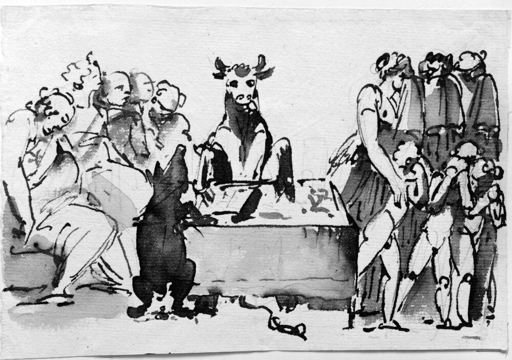 Fabelscen med politisk undermening Oil Painting by Johan Tobias Sergel