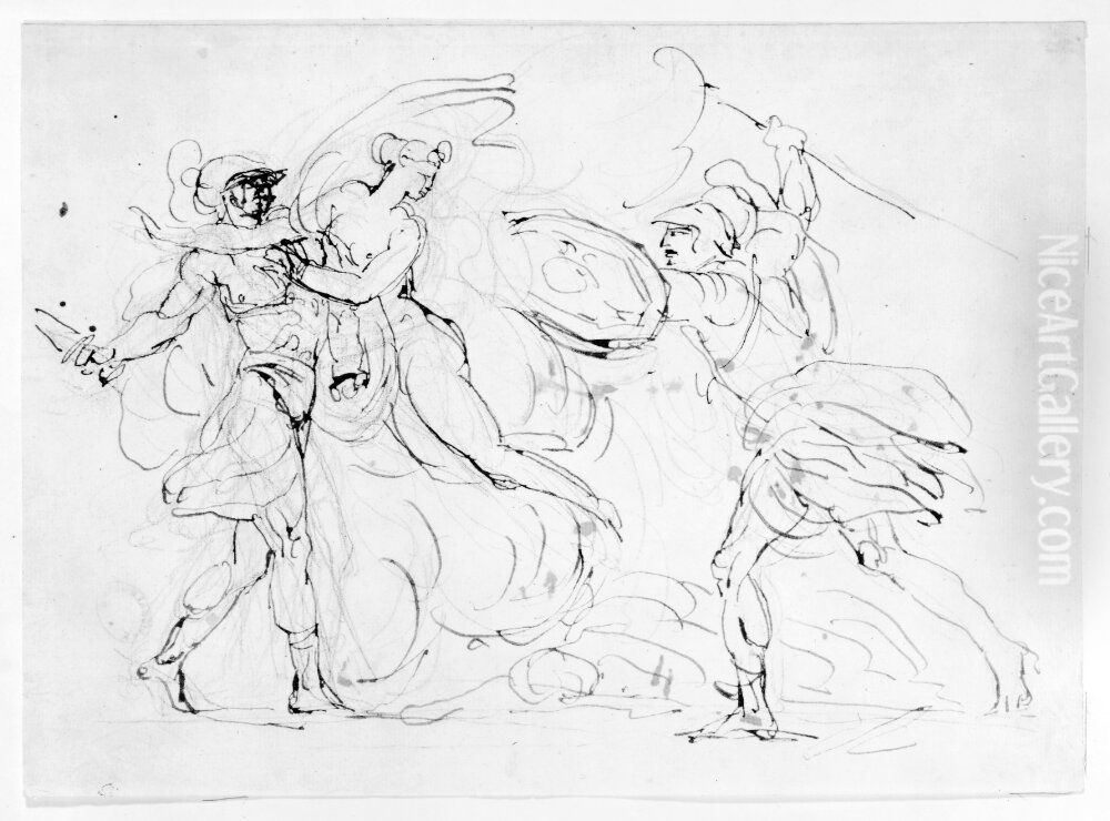 Afrodite skiljer Paris och Menelaus Oil Painting by Johan Tobias Sergel