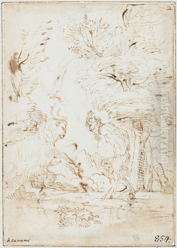 Landscape with a Satyr and a Goat Oil Painting by Agostino Carracci