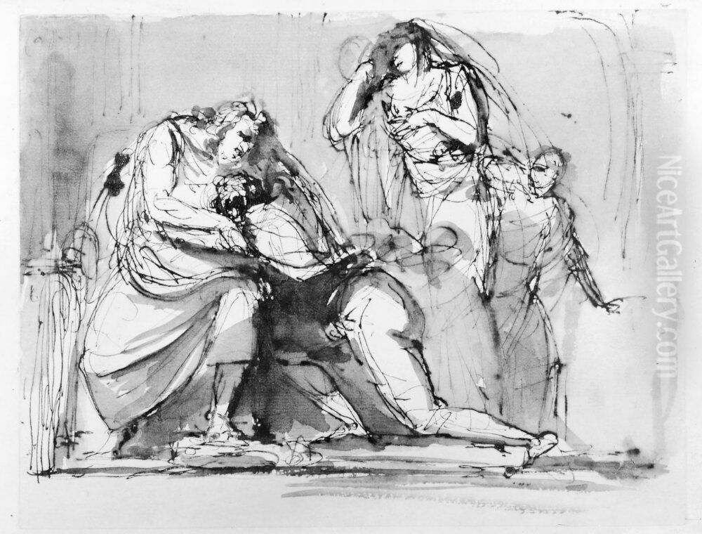 Den forlorade sonens aterkomst Oil Painting by Johan Tobias Sergel