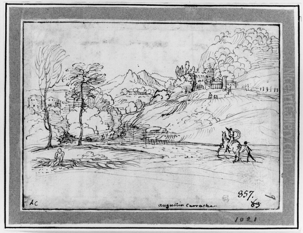 Landscape with a Horseman Oil Painting by Agostino Carracci