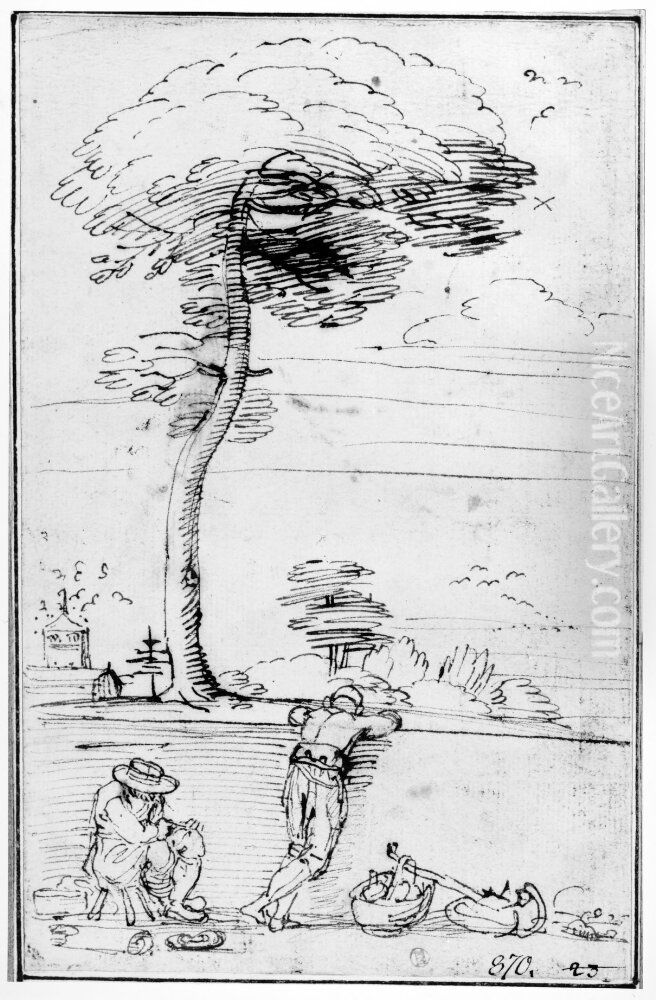 Landscape with Two Vagabonds Oil Painting by Annibale Carracci