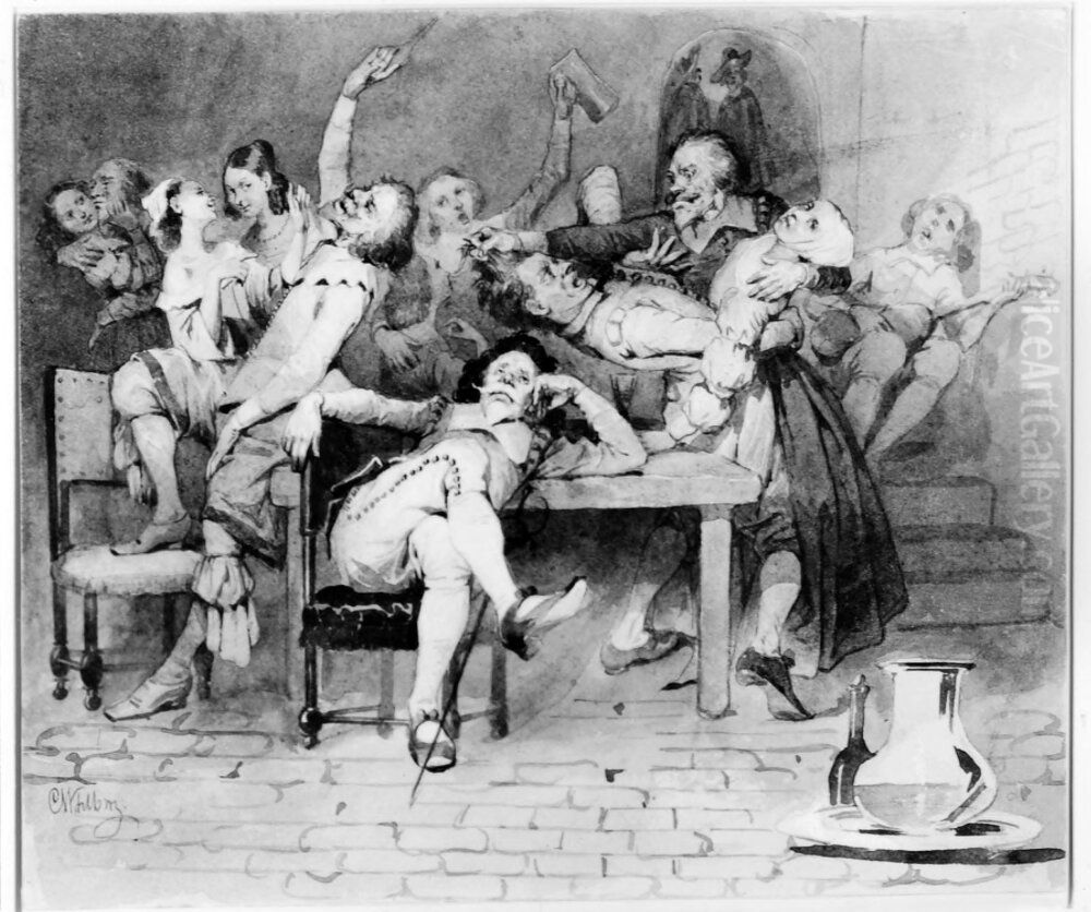 Vardshusscen fran 1600-talet Oil Painting by Carl Wahlbom