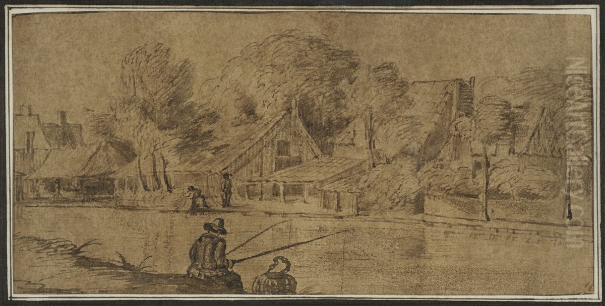 Byggnader vid floden Vecht Oil Painting by Rembrandt