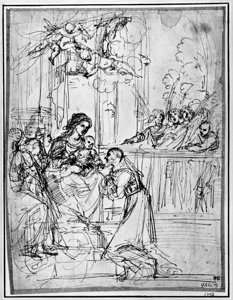 Enthroned Madonna and Child adored by St. Francis Oil Painting by Francesco Brizio