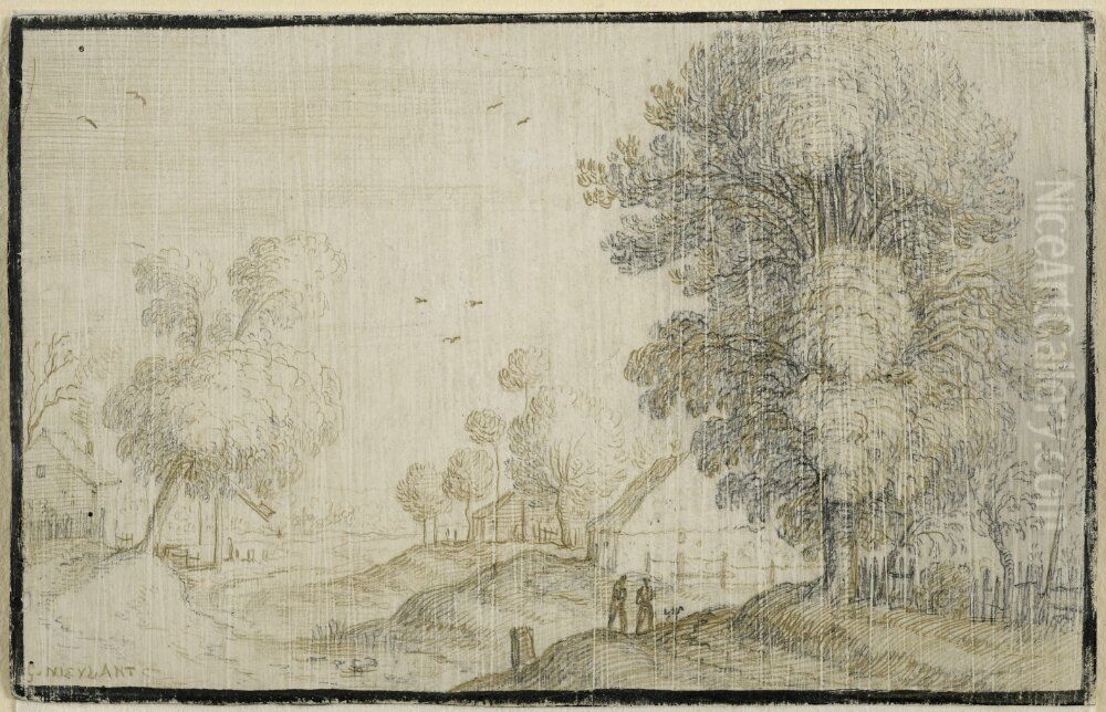 Landscape with View of a Village Oil Painting by Willem van Nieulandt II