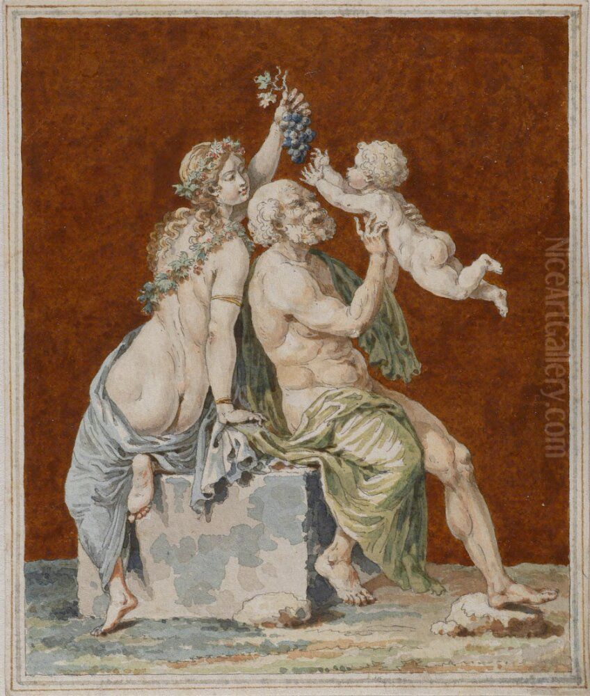 Antik fresk fran Herculaneum. Silenius och Bacchusbarnet Oil Painting by Pierre-Adrien Paris