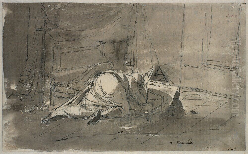 Beder Gud. Blad 9 i Melankolisviten Oil Painting by Johan Tobias Sergel