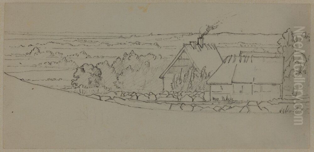 Landskap med bondgard Oil Painting by Jorgen Roed